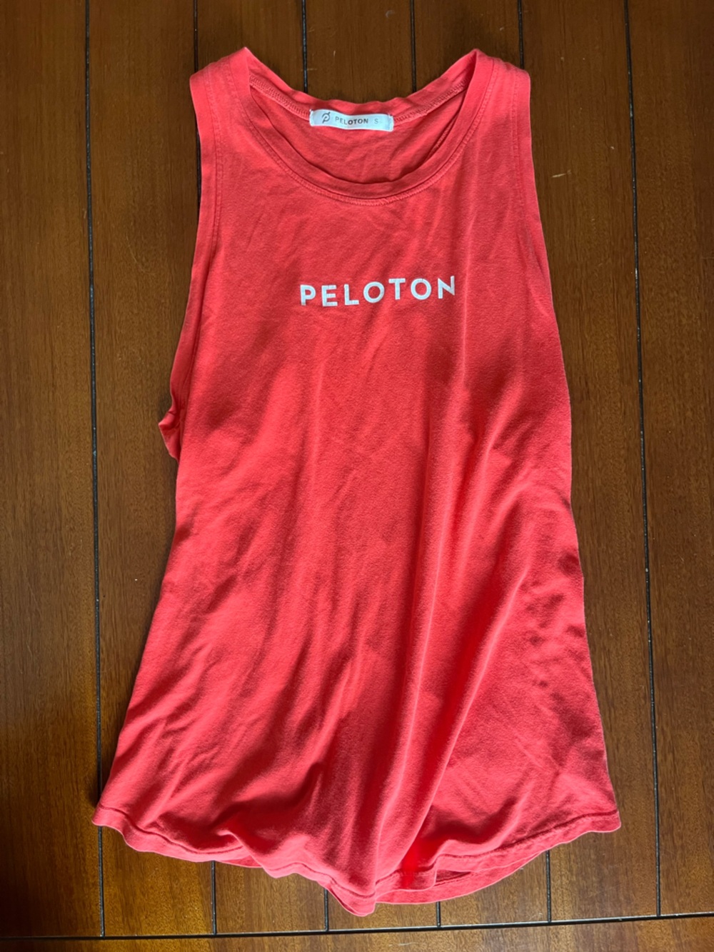 Peloton Coral-Red Vertical Logo Tee